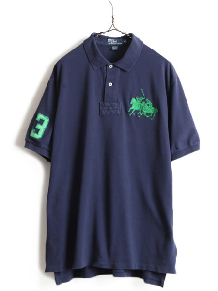 ダブルポニー 大きいサイズ XL ■ POLO ポロ ラルフローレン 鹿の子 半袖 ポロシャツ ( メンズ ) 古着 ラグビー ラガーシャツ タイプ 紺