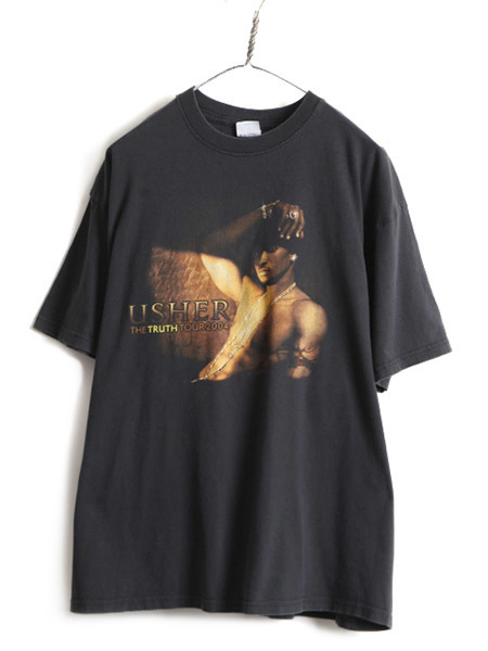 00s 大きいサイズ XL ★ USHER 2004 ツアー 両面 プリント 半袖 Tシャツ ( メンズ ) 古着 アッシャー オールド R&B ヒップホップ ラップ