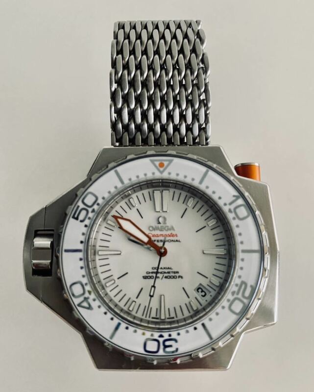 美品　送料無料　OMEGA オメガ　シーマスター　プロプロフ　1200m 自動巻き メンズ ホワイト　腕時計　オレンジゴムベルト付き