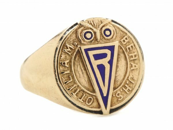 1946年 ビンテージ 10K ゴールド カレッジリング フクロウ 知恵の象徴 アールデコ 10金 無垢 指輪