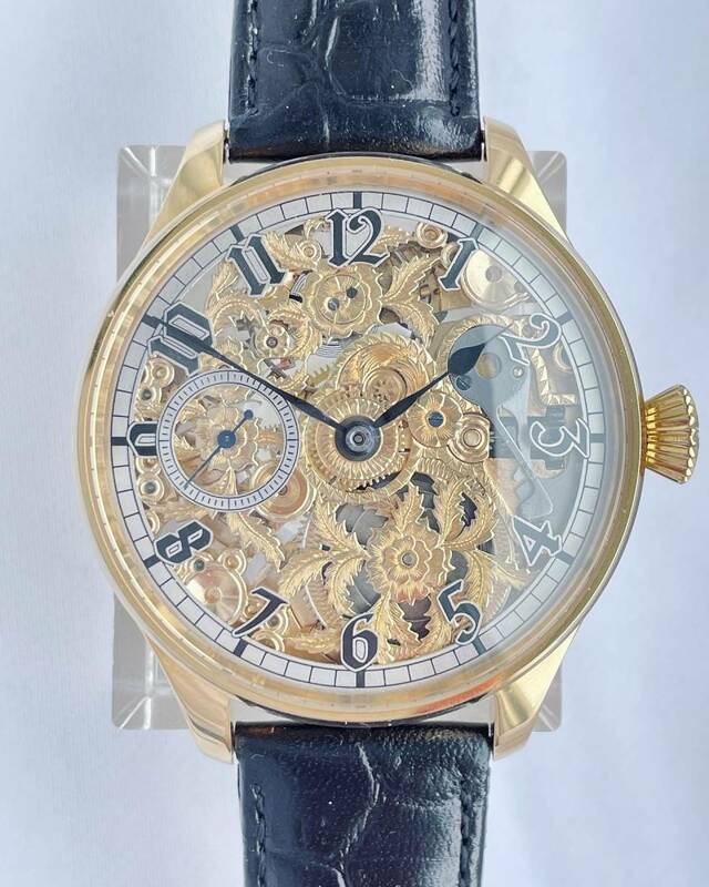 1930年代 ロレックス懐中時計 ムーブメント使用 カスタム時計 フラワー文字盤 価格交渉OK ゴールド リーフ