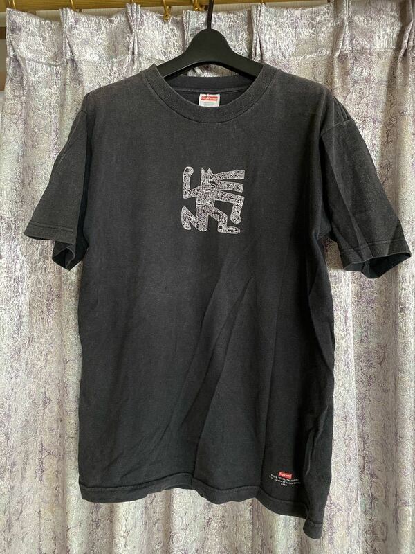激レア シュプリーム supreme Tシャツ 半袖 黒 ボックスロゴ ヴィンテージ 90年代 キースへリング コラボ メンズ M Tee USA アメリカ