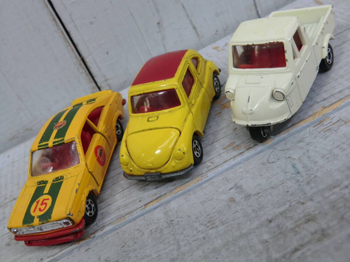 【昭和レトロ】通称黒箱 トミカ tomica ミニカー サニー1200 スバル360 ミゼット３輪 日本製 MadeInJapan 絶版 箱なし　A12606