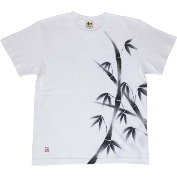 メンズ Tシャツ XXLサイズ 白 竹柄Tシャツ ホワイト ハンドメイド 手描きTシャツ 和柄