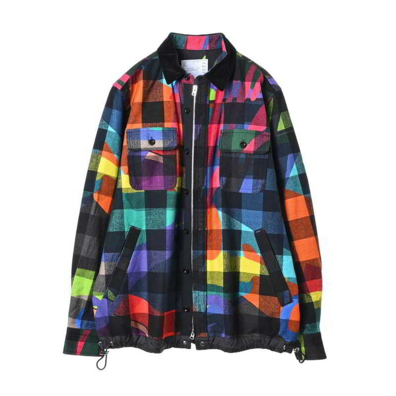 美品 Sacai × KAWS チェック シャツ ジャケット 2 マルチ サカイ KL4C2H2C55