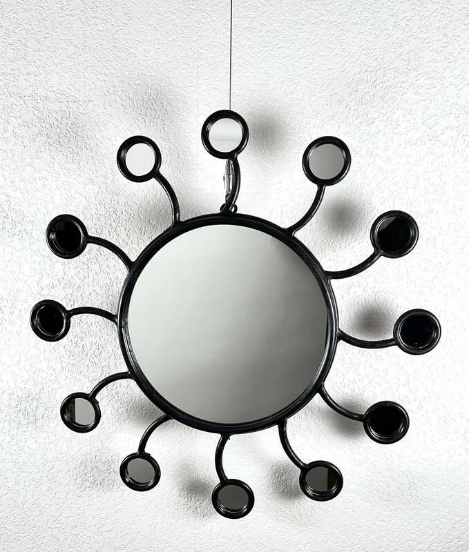 イタリア製★ウォールミラー 二コラ・ファルコーネ 太陽 アイアン 壁掛けミラー 鏡 インテリア アート オブジェ 1点物 ブラックフレーム