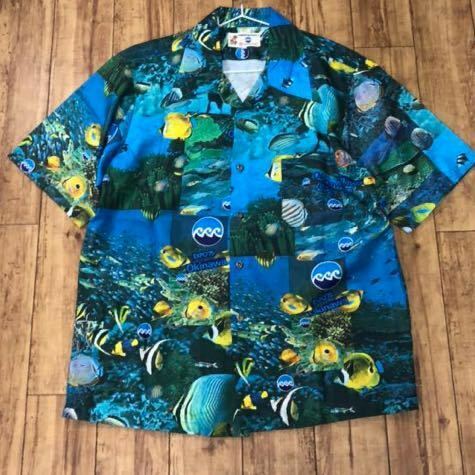 70年代　EXPO75 沖縄国際海洋博覧会　アロハシャツ 半袖　3XLサイズ　レトロ　ヴィンテージ　熱帯魚柄　ブルー