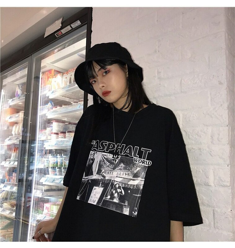 オルヒップホップ女性女性の tシャツ 原宿 tシャツファッションプリント 90s オーバーサイズ tシャツ