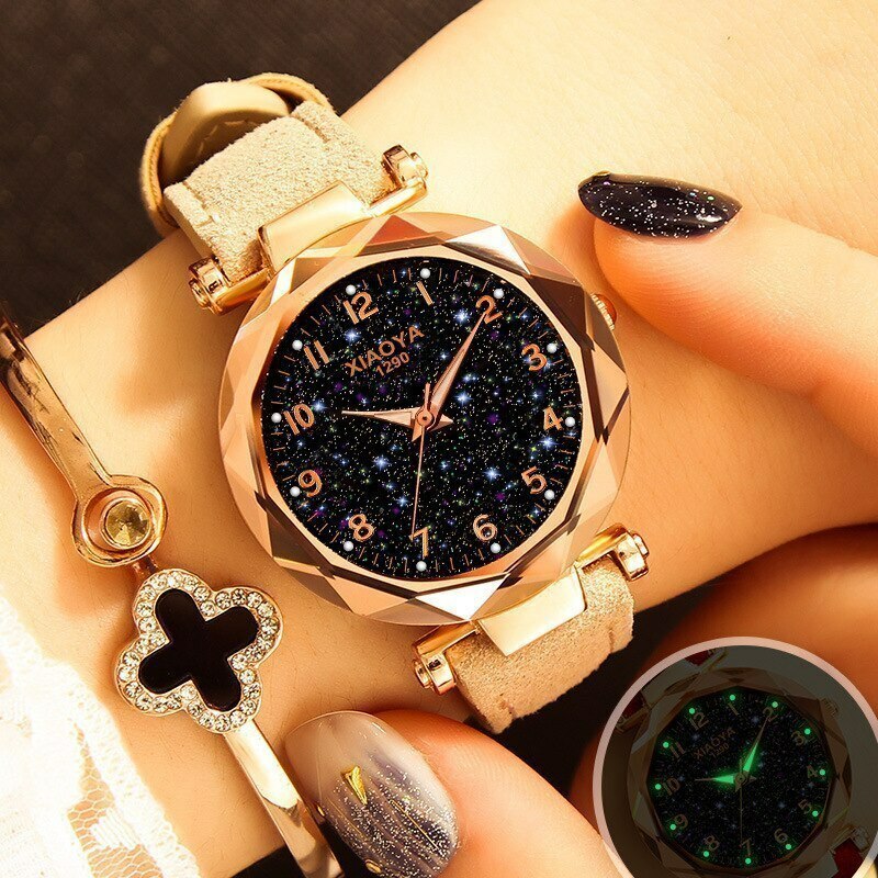 ドロップシッピングレディース腕時計ファッション星空スカイクォーツ腕時計レディース高級ゴールデン腕時計