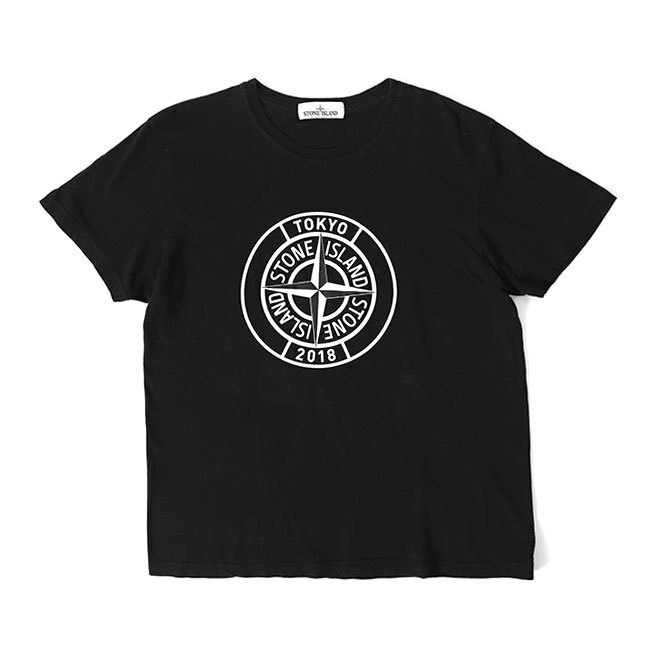 古着 南青山店オープン記念 STONE ISLAND ストーンアイランド コンパスロゴ Tシャツ M 黒 半袖Tシャツ メンズ