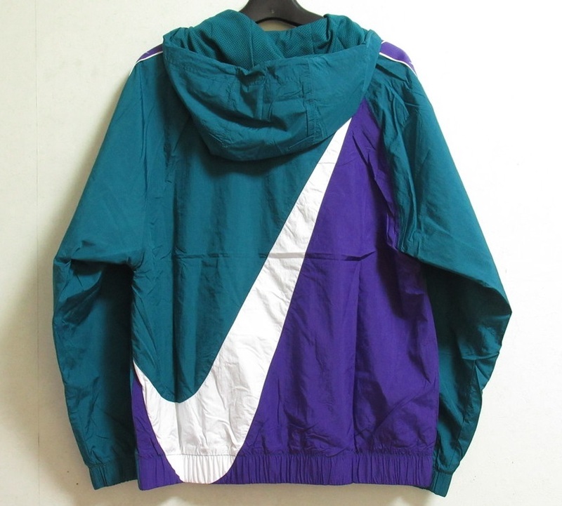 NIKE ビッグスウッシュ ウーブン ジャケット 緑 紫 M ナイキ ウィンドブレーカー アノラック パーカー ナイロン ティール CD0420-381