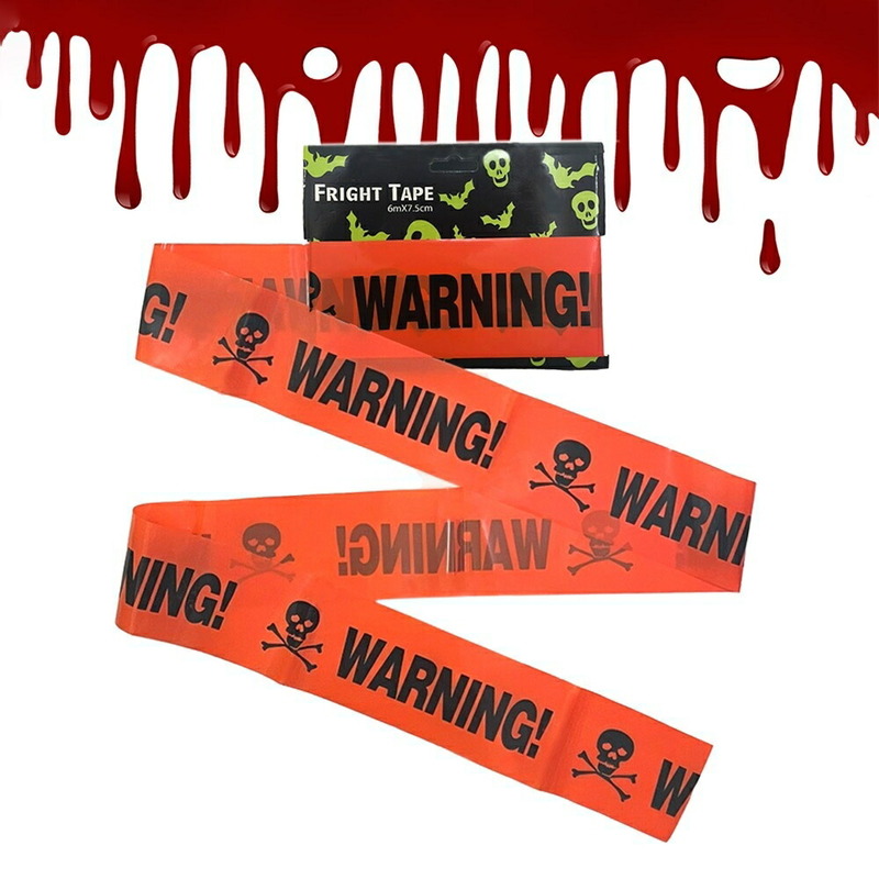 ハロウィン WARNING テープ 警告 立入禁止 オレンジ 立ち入り禁止 ステッカー 危険 防止 バリケード ドクロ スカル ホラー