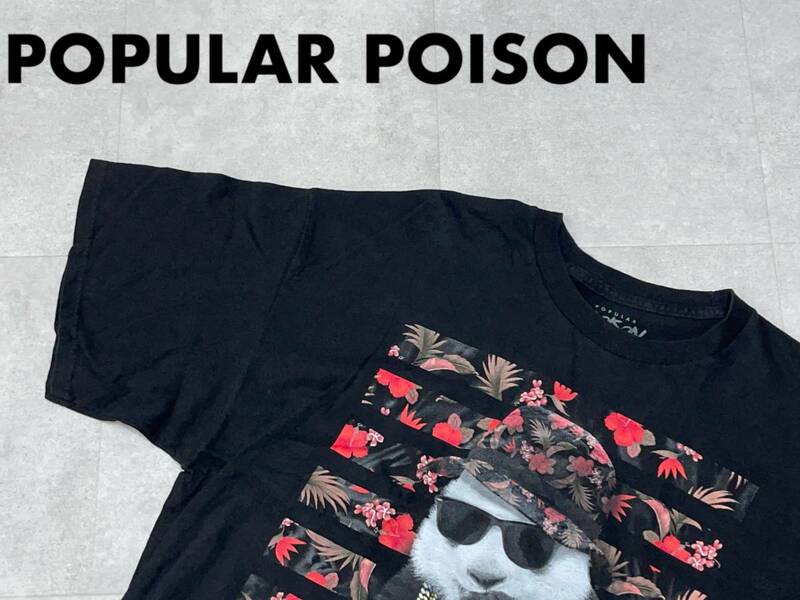 ☆送料無料☆ POPULAR POISON USA直輸入 古着 半袖 アニマル柄 パンダ柄 プリント Tシャツ メンズ XXＬ ブラック トップス 中古 即決