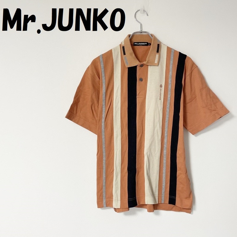 【人気】Mr.JUNKO/ミスタージュンコ ストライプ 半袖ポロシャツ コシノジュンコ オレンジ系 サイズM/A3736