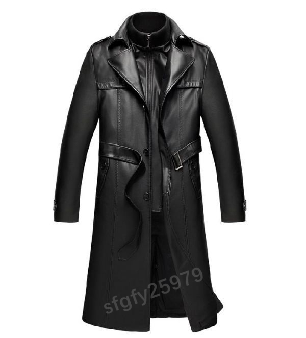F700☆新品春秋メンズコート レザー ロングコート オーバーコート ジャケット トレンチコート トレンド 羊革 大きいサイズ 黒