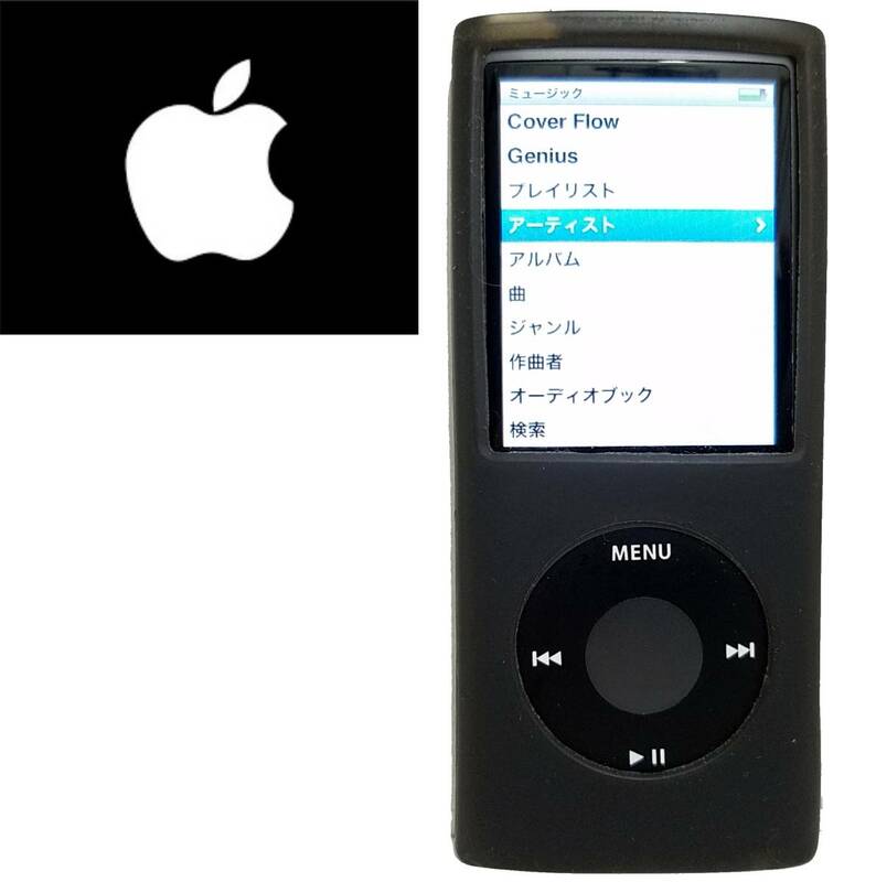 送料140円～Apple iPod nano 8GB第4世代MB754J/Aブラック音楽 動画シリコンケースカバー付きポータブルプレーヤー黒アップルA1285 2287