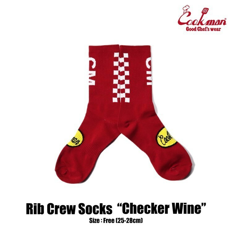 COOKMAN クックマン　ソックス 　Rib Crew Socks Checker Wine チェッカー　ワインレッド