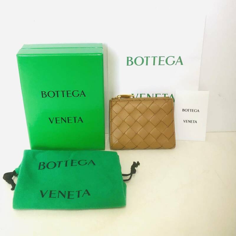 未使用 ボッテガヴェネタ BOTTEGA VENETA イントレチャート 二つ折り 財布 ミニウォレット レザー レディース
