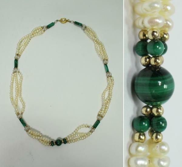 ネックレス　真珠と孔雀石の豪華な彩り　レターパックプラス可 0720M15r※
