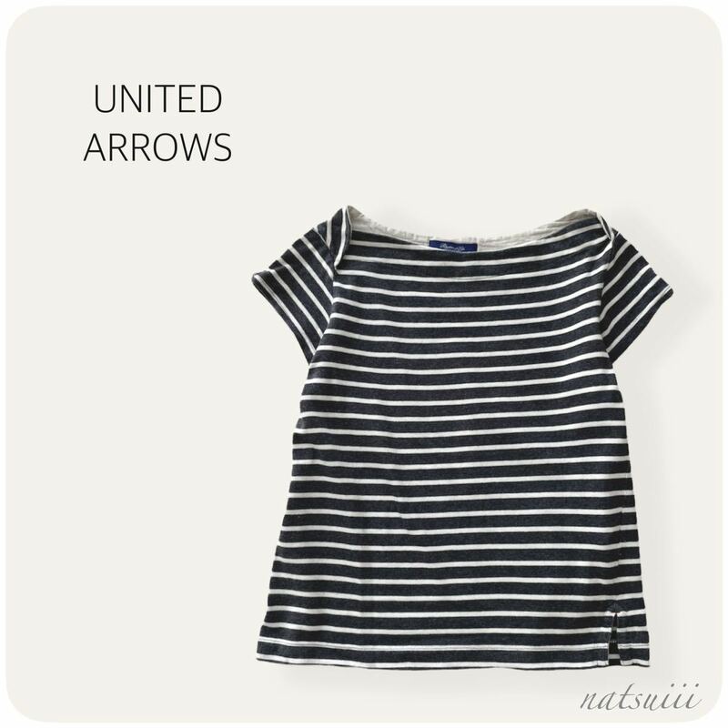 UNITED ARROWS ユナイテッドアローズ . 定番 ボートネック ボーダー 半袖 バスクシャツ サイドスリット リネンボタン 赤ステッチ 送料無料