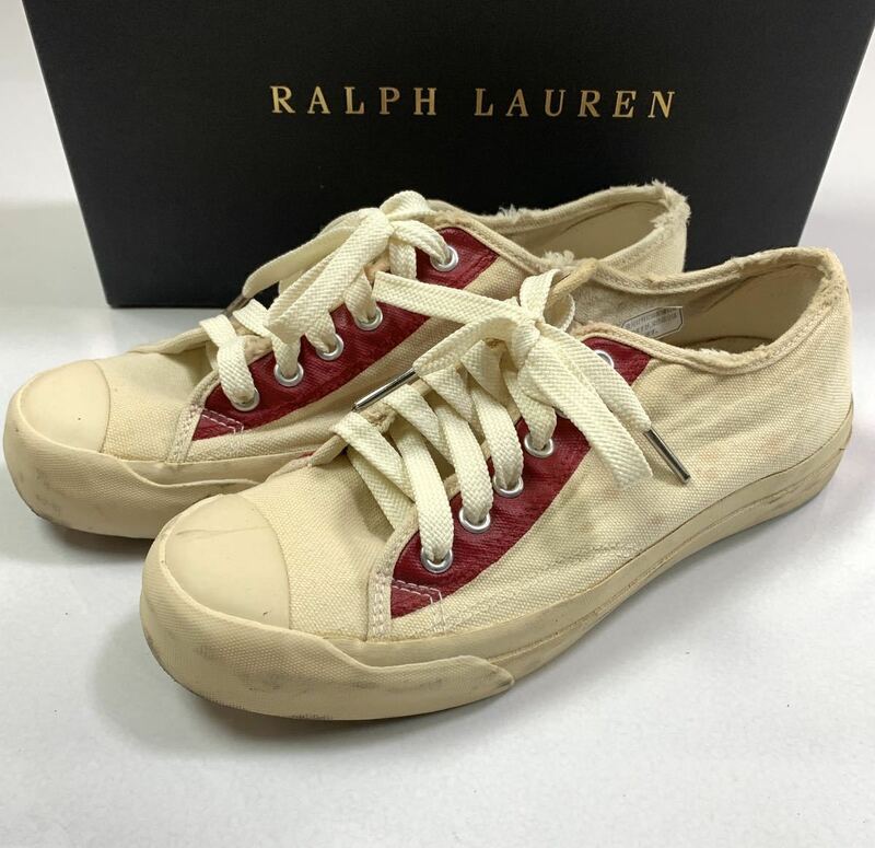 RALPH LAUREN ポロラルフローレン 25.5cmサイズ メンズ　レザースニーカー 古着　ベージュ　UK7