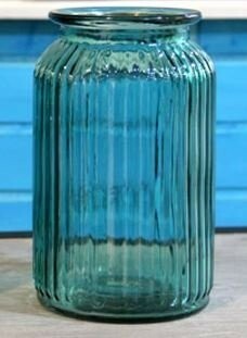 フラワーベース 花瓶 シンプル レトロ風 ガラス製 筒型 (ブルー, 大サイズ)