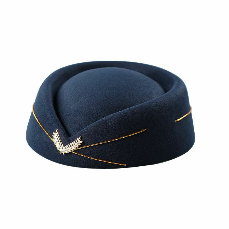 コスプレ用帽子 キャビンアテンダント風 金色のリーフモチーフ付き (ネイビー)