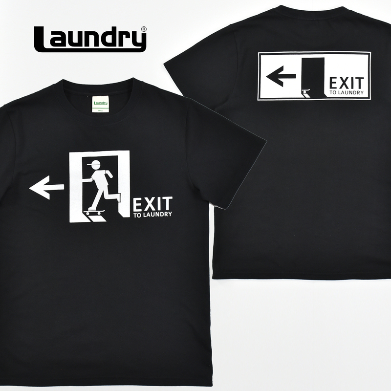 送料300円│Laundry ランドリー ★ EXIT TO LAUNDRY 非常口 プリント 半袖 Tシャツ 黒 メンズ S