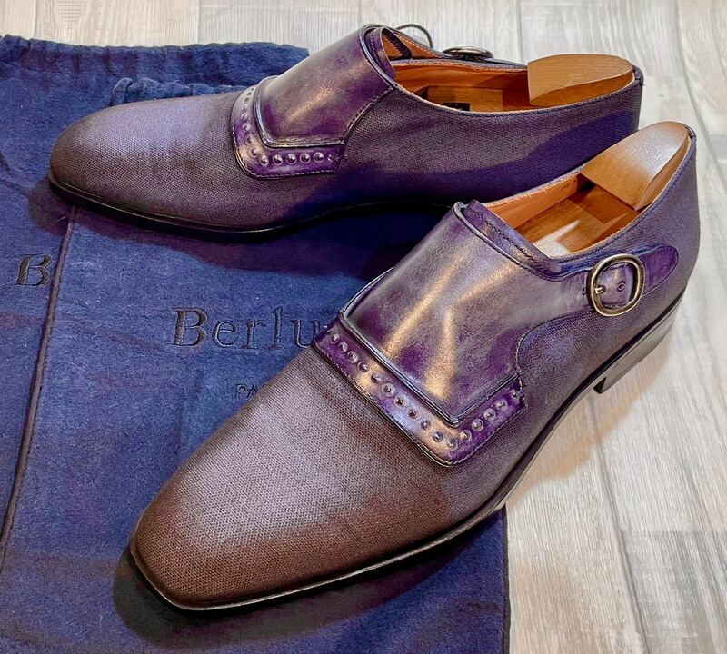 Berluti ベルルッティ◆27cm 8.5◆プレーントゥ モンクストラップ 革靴 本革 レザー ビジネスシューズ ドレスシューズ Italy製 紫紺 メンズ