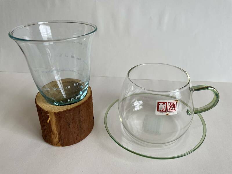 耐熱　ガラス　カップ&ソーサー　グラス　まとめて 2点　フェリシモ　ポエムオンザグラス　伊豆ガラスと工芸美術館