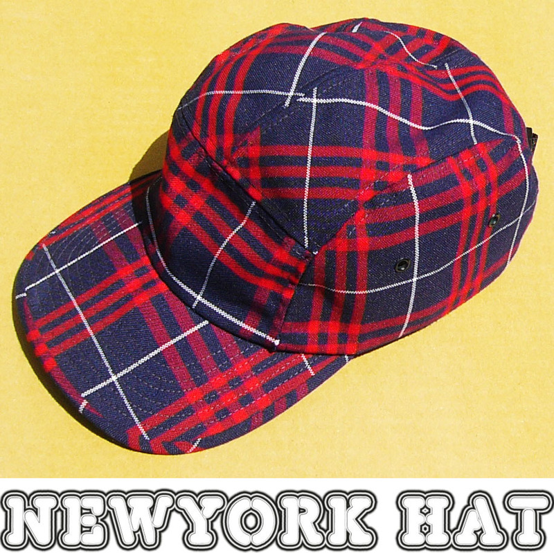 即決■NEWYORK HAT■チェックチェエク赤紺紺cap■■古着