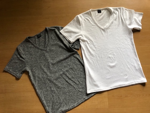 2枚 セット 良品 Scrapter 半袖 Tシャツ Vネック グレー ホワイト ボーダー系柄 綿混 メンズ サイズ M
