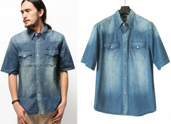 BLUE WORK 別注 LEE ハーフスリーブ ウエスタン デニム シャツ M インディゴ コラボ リー ブルーワーク ※レターパック発送