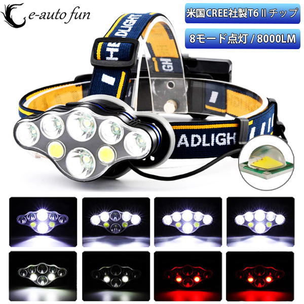 ヘッドライト 充電式 LED 充電池付 センサー付 5000ルーメン 5モード 角度調節可　