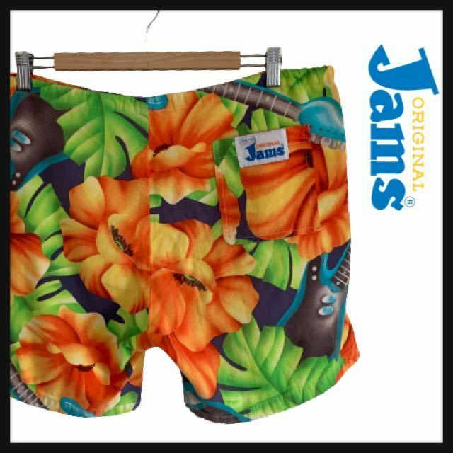 【希少】90s JAMS ジャムズ コットン ショート パンツ ショーツ 総柄 Surf Line HAWAII