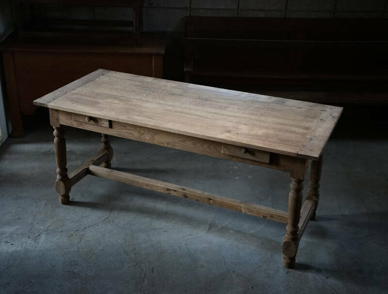 古い無垢材の装飾脚の木製テーブル / 19世紀・北フランス / 古家具 古道具 古物 家具 机 作業台