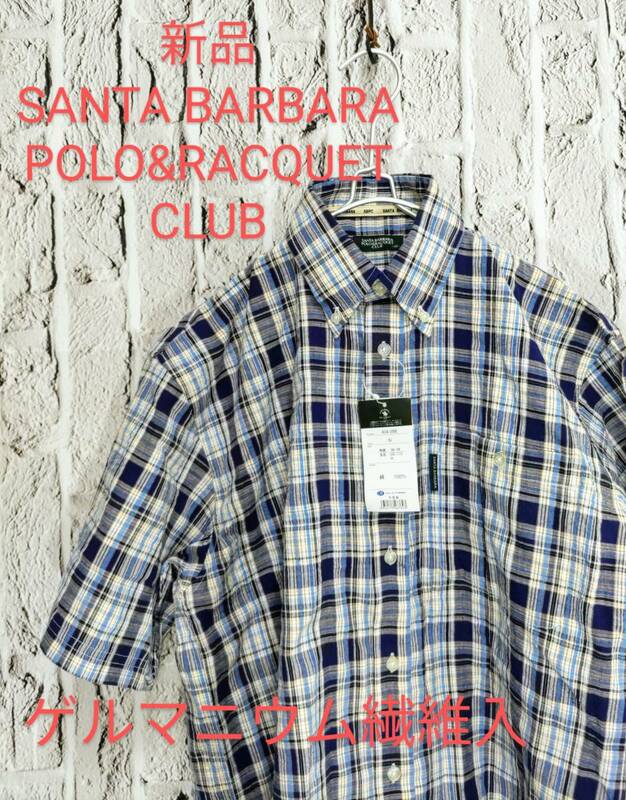 ★送料無料★ 新品 SANTA BARBARA POLO&RACQUET CLUB SBPC ボタンダウンシャツ BDシャツ 半袖 シャツ ゲルマニウム繊維 Medium