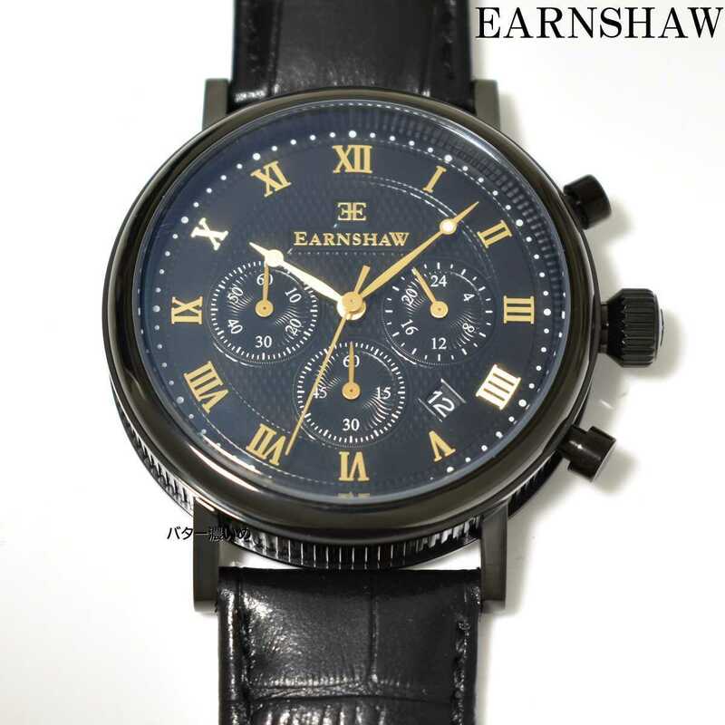 新品 EARNSHAW アーンショウ 腕時計 メンズ クロノグラフ クオーツ 革ベルト レザーベルト ブラック ES-8051-BK 未使用