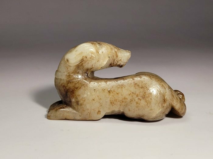 中国文物 古玉 収集家の放出品 宋代玉臥犬