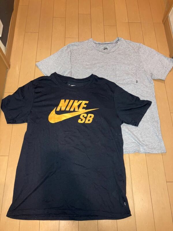 2枚セット　NIKE SB TEE Tシャツ ナイキ Mサイズ　ネイビーオレンジロゴ　& 灰色グレーポケット　ナイキSB
