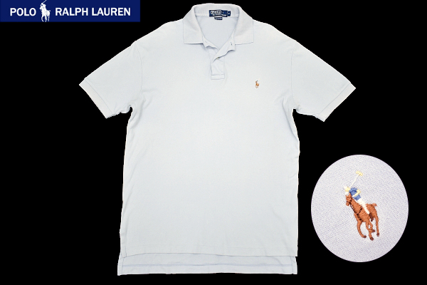 Y-3842★送料無料★Polo by Ralph Lauren ポロ ラルフローレン★ライトブルー水色 ポニー刺繍 スムース生地 半袖 ポロシャツ Ｓ