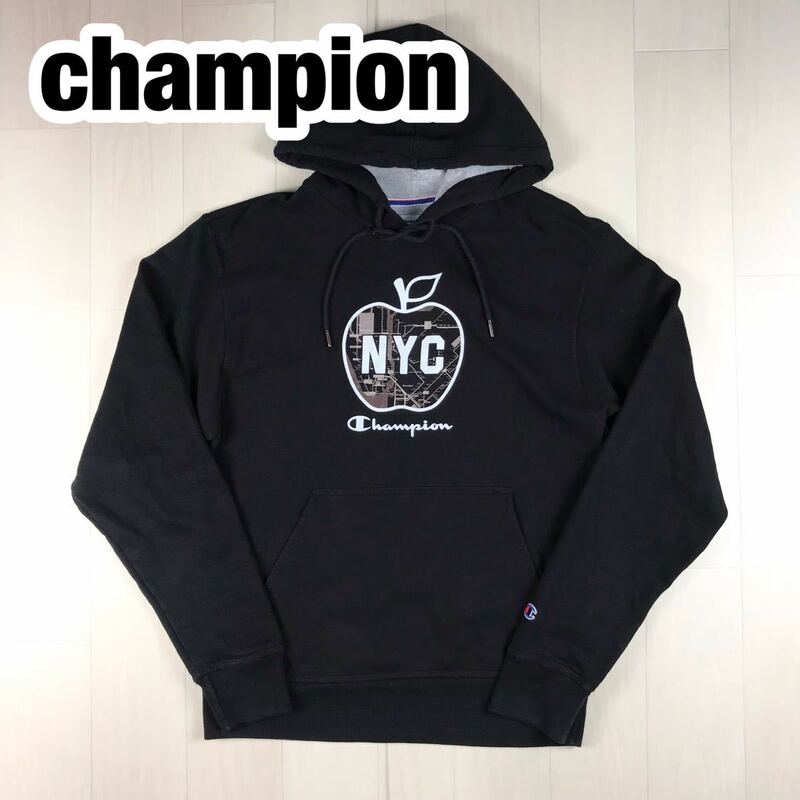 Champion チャンピオン スウェットパーカー L ブラック ニューヨークシティ ビッグアップル プリントロゴ