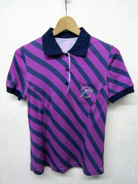 V0771：日本製 伊太利屋 イタリヤ 半袖シャツ/紫/9 レディース ポロシャツ 半袖ポロシャツ ボーダーシャツ ブラウス：35