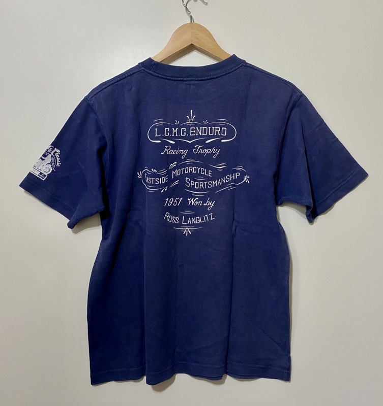☆LANGLITZ LEATHERS ラングリッツレザー 半袖Tシャツ M-L 紺 ネイビー CASCADE モーターサイクル バイク
