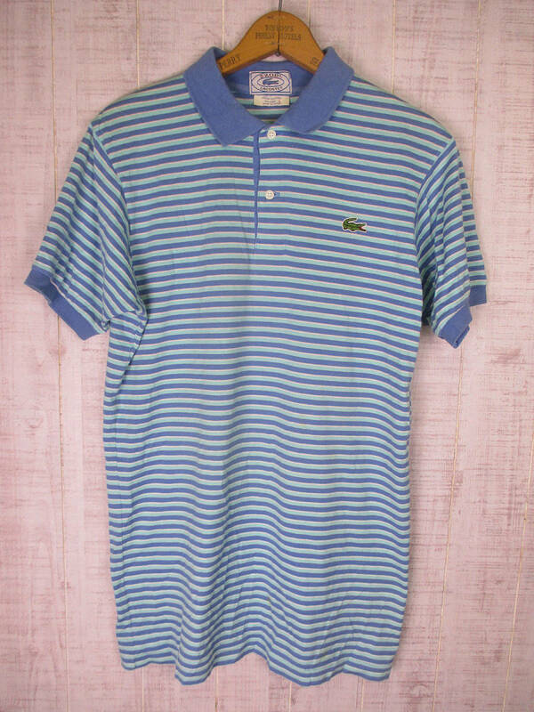 80's　LACOSTE　IZOD　ラコステ　ボーダー　ポロシャツ　L