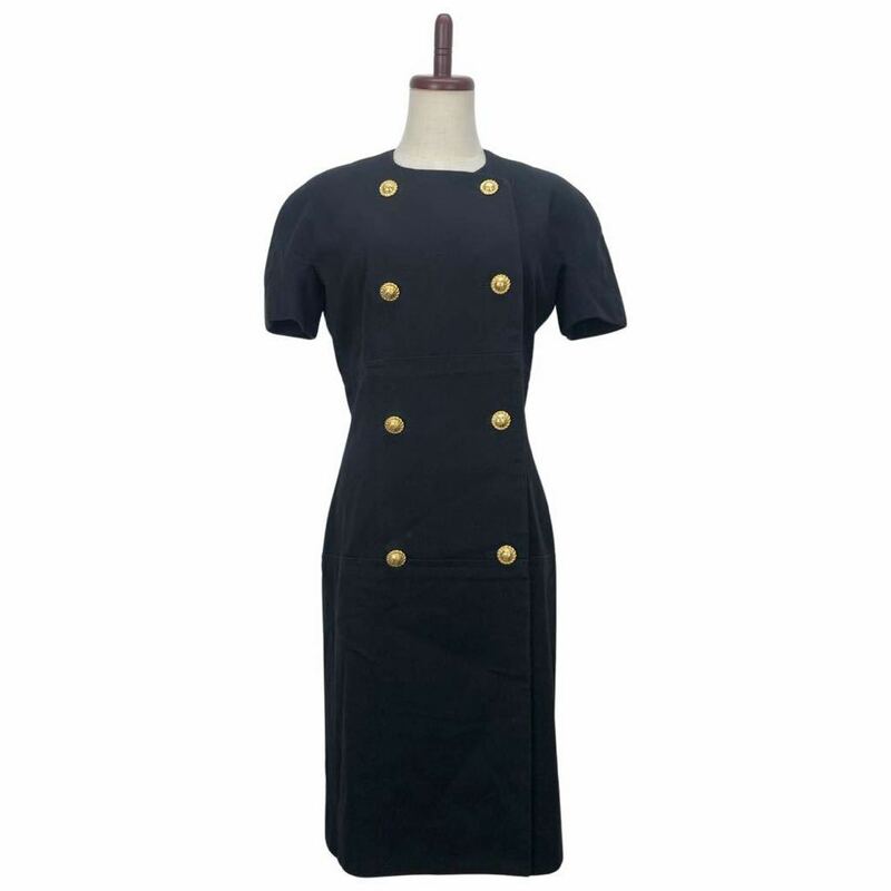 Vintage CELINE セリーヌ　レディース　ブラック　金ボタン　半袖　ワンピース　ドレス　38表記