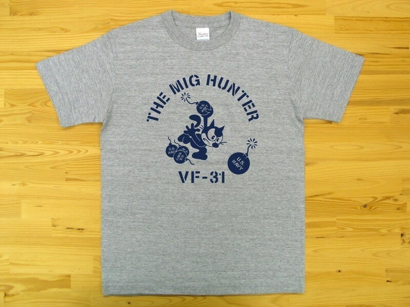 THE MIG HUNTER 杢グレー 5.6oz 半袖Tシャツ 紺 M ミリタリー トムキャット VFA-31 U.S. NAVY VF-31