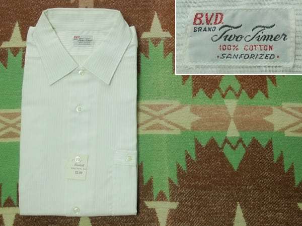 デッドストック【BVD】 60s Two Timer White Stripe Cotton Shirt/ 60年代 メッシュ ストライプ 半袖 コットン シャツ 白 ビンテージ50s70s