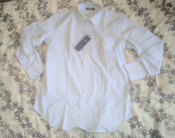 ★ポール・スチュアート 青 ストライプ 長袖 シャツ 43-86 新品