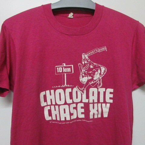 80s アメリカ製　Tシャツ SM ピンク　RUN　チョコレート　スクリーンスターズ　ヴィンテージ　80年代　アメリカ古着　sy2181